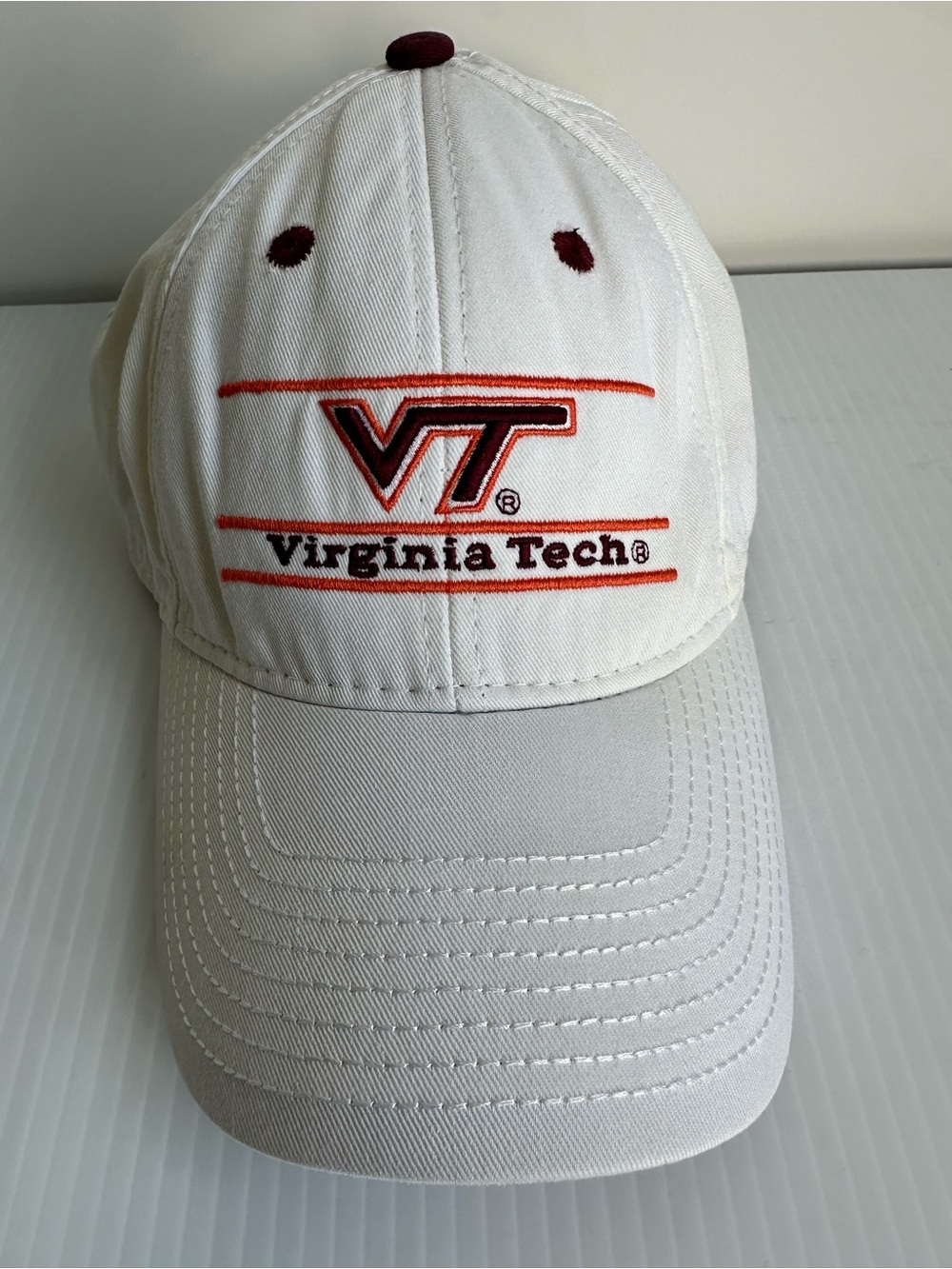 Virginia Tech Bookstore Snap Back Cap Hat Hokies White Embroidered VT Hokie Bird